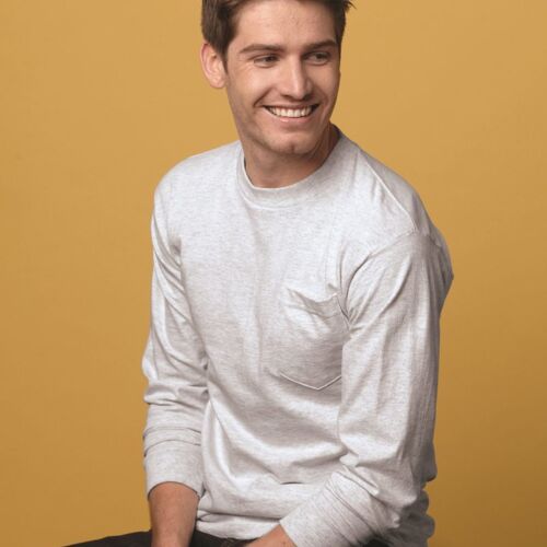 Bayside USA-Made Long Sleeve T-Shirt with a Pocket. 8100