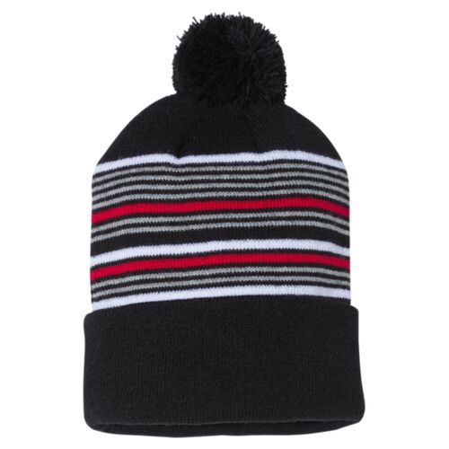 12" Striped Pom-Pom Knit Beanie Thumbnail