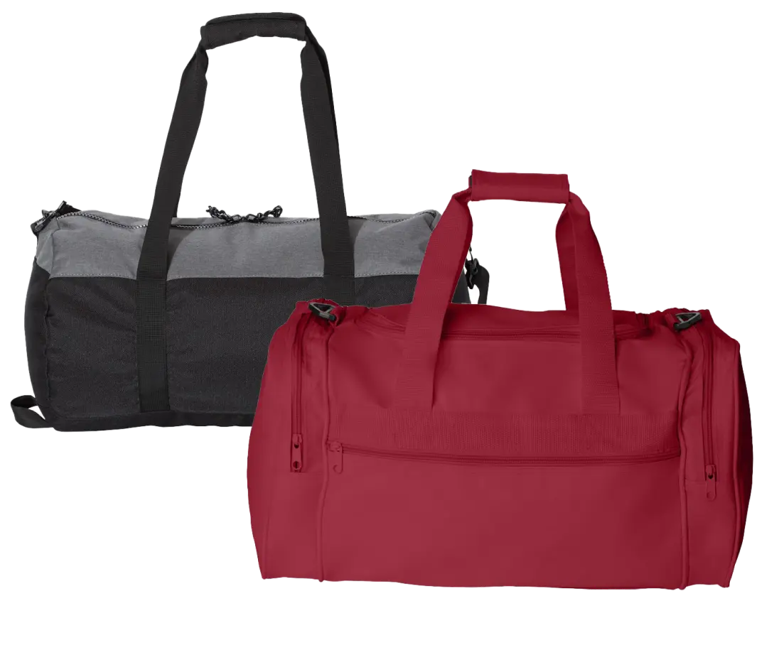 Black and burgundy Duffel bags
