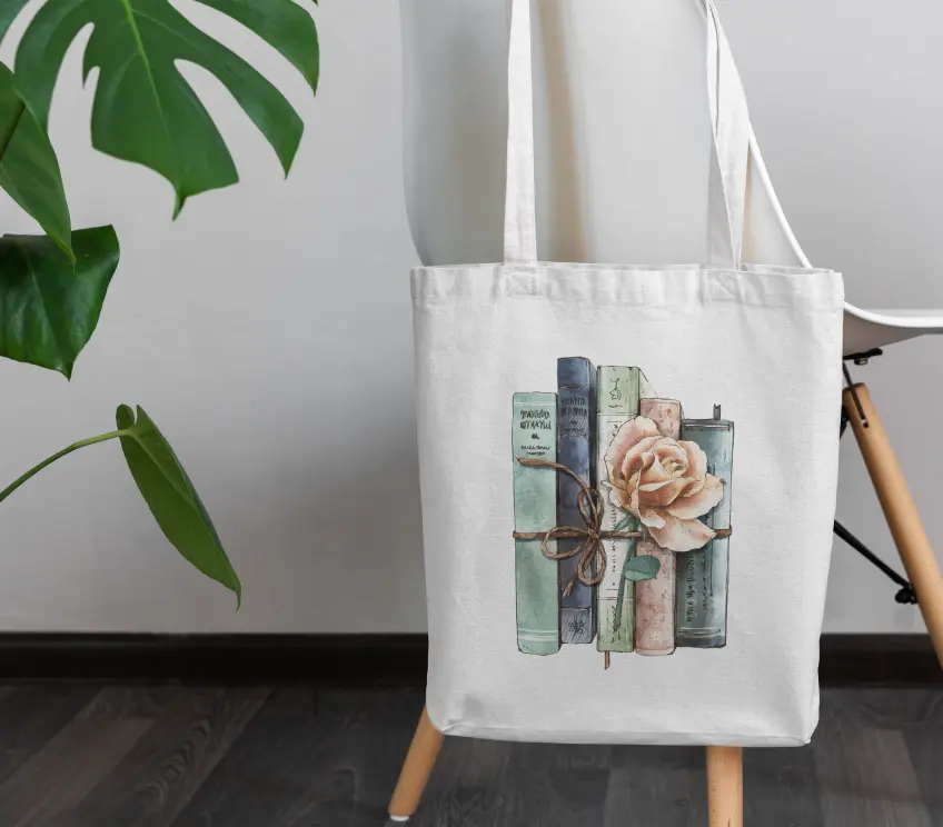 White tote bag with flower print