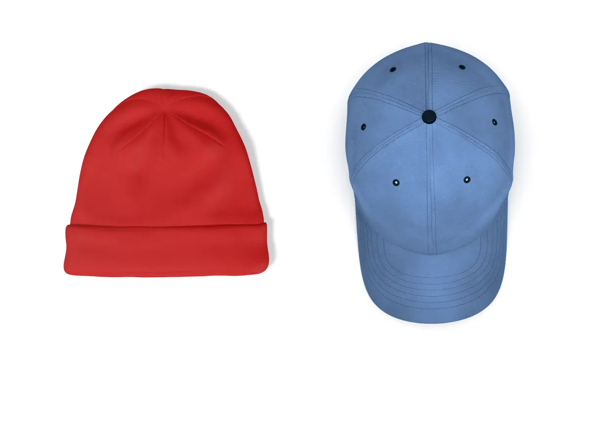 A blue and red hat on a white background
