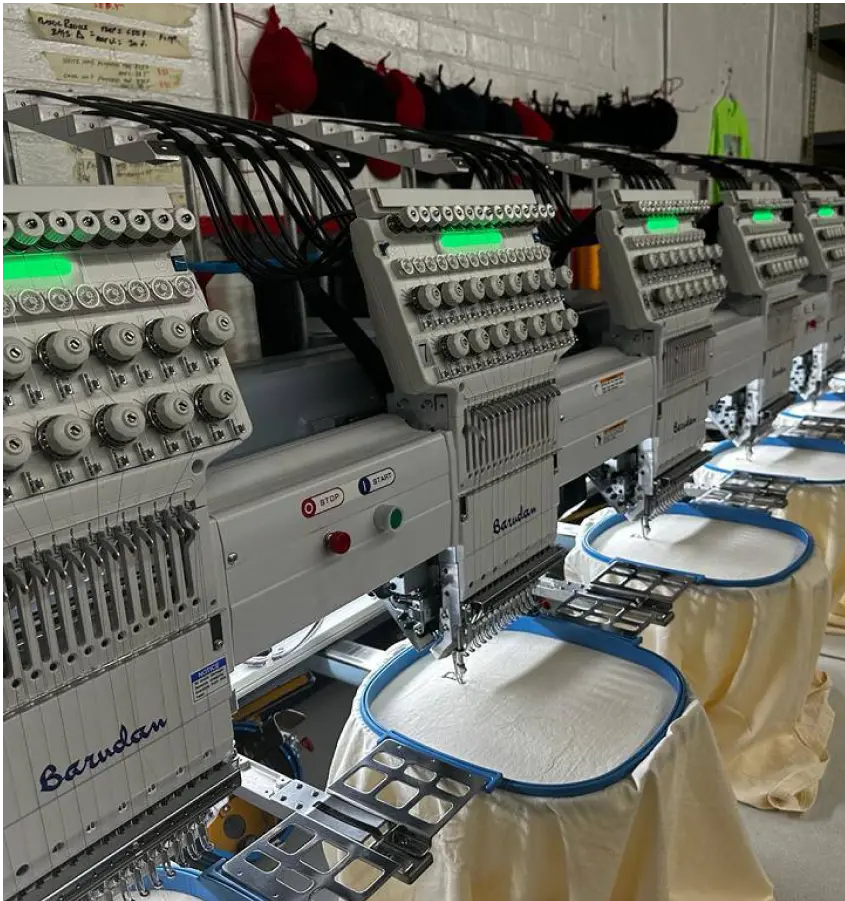 Embroidery machine in process
