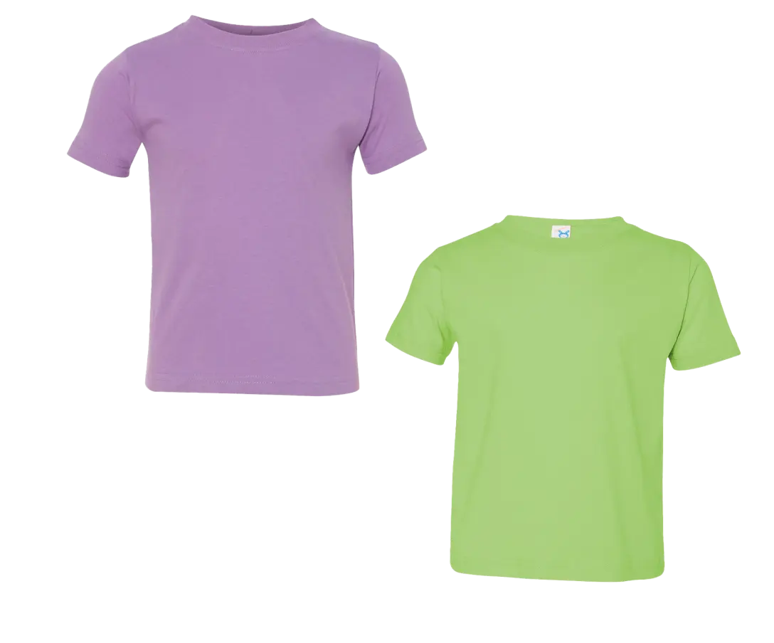 Purple and green t-shirts