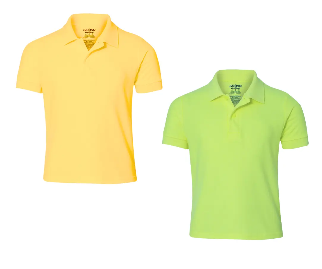 Yellow and green polo shirts