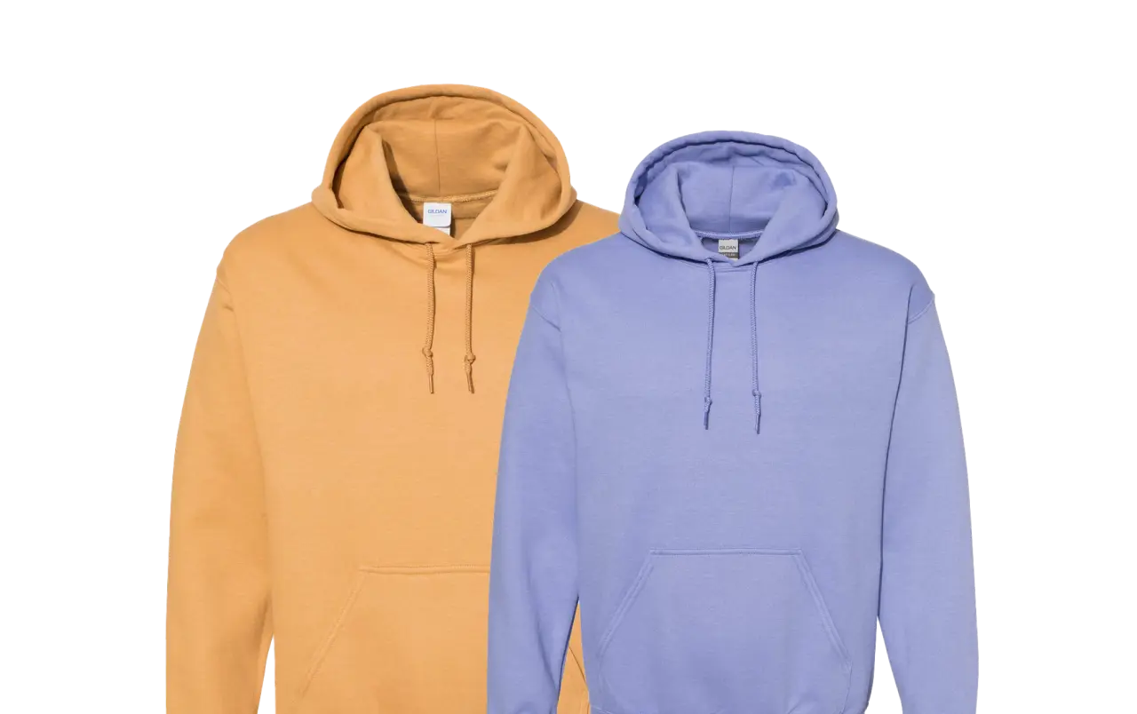 Orange and lilac color hoodies