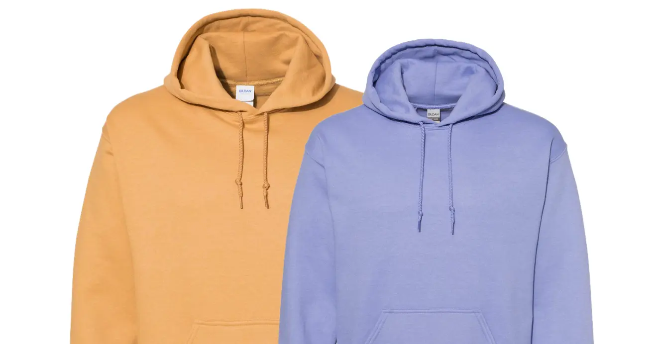 Orange and lilac color hoodies
