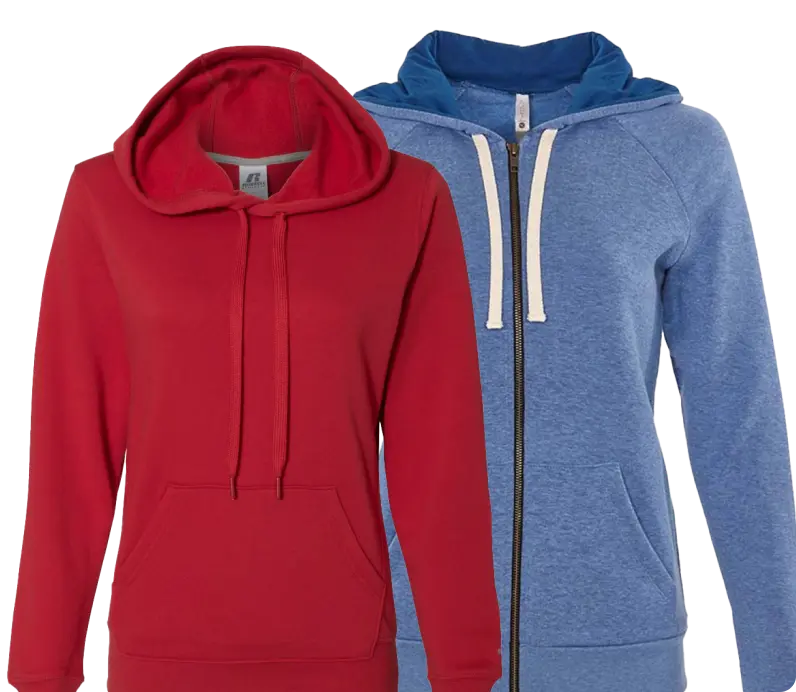 Red and blue color hoodies