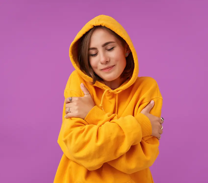 Girl in orange color hoodie