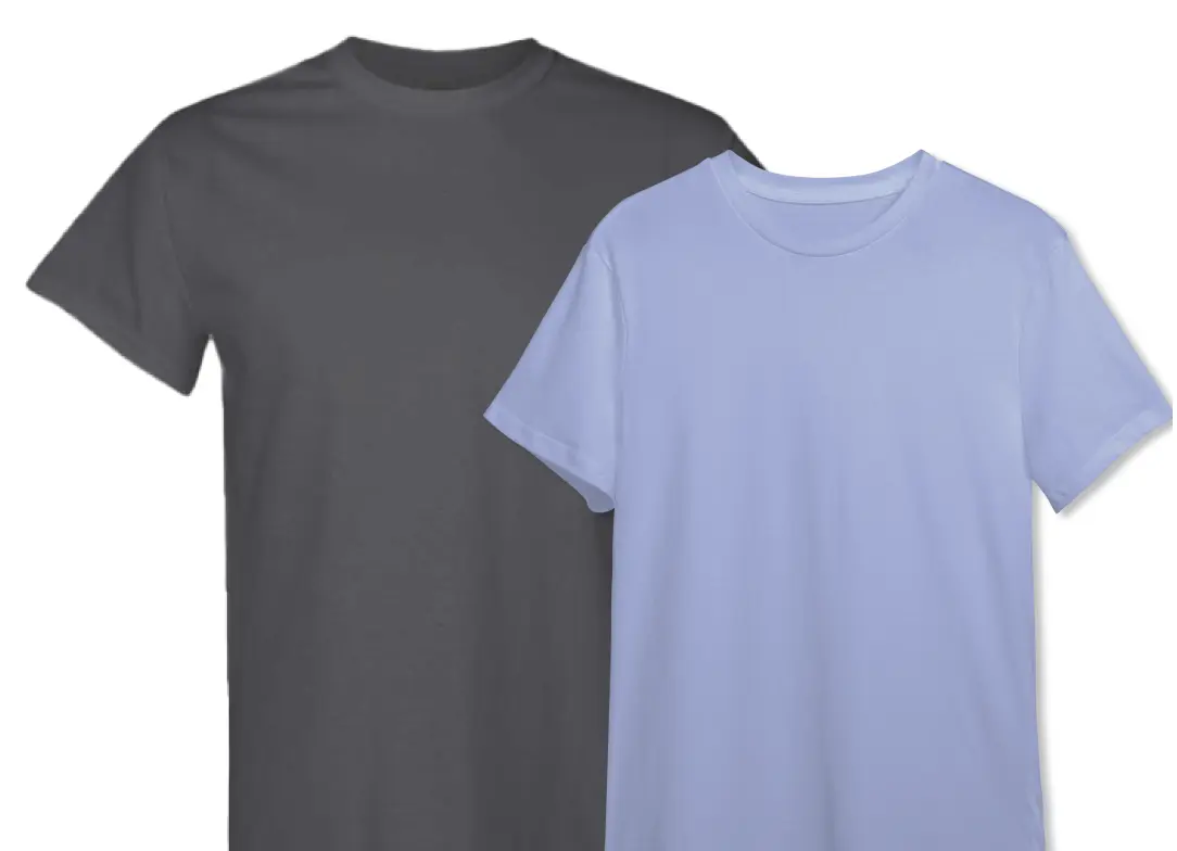 Two t-shirts in black and blue colors