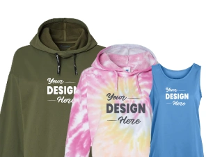 Red and light blue women's hoodies