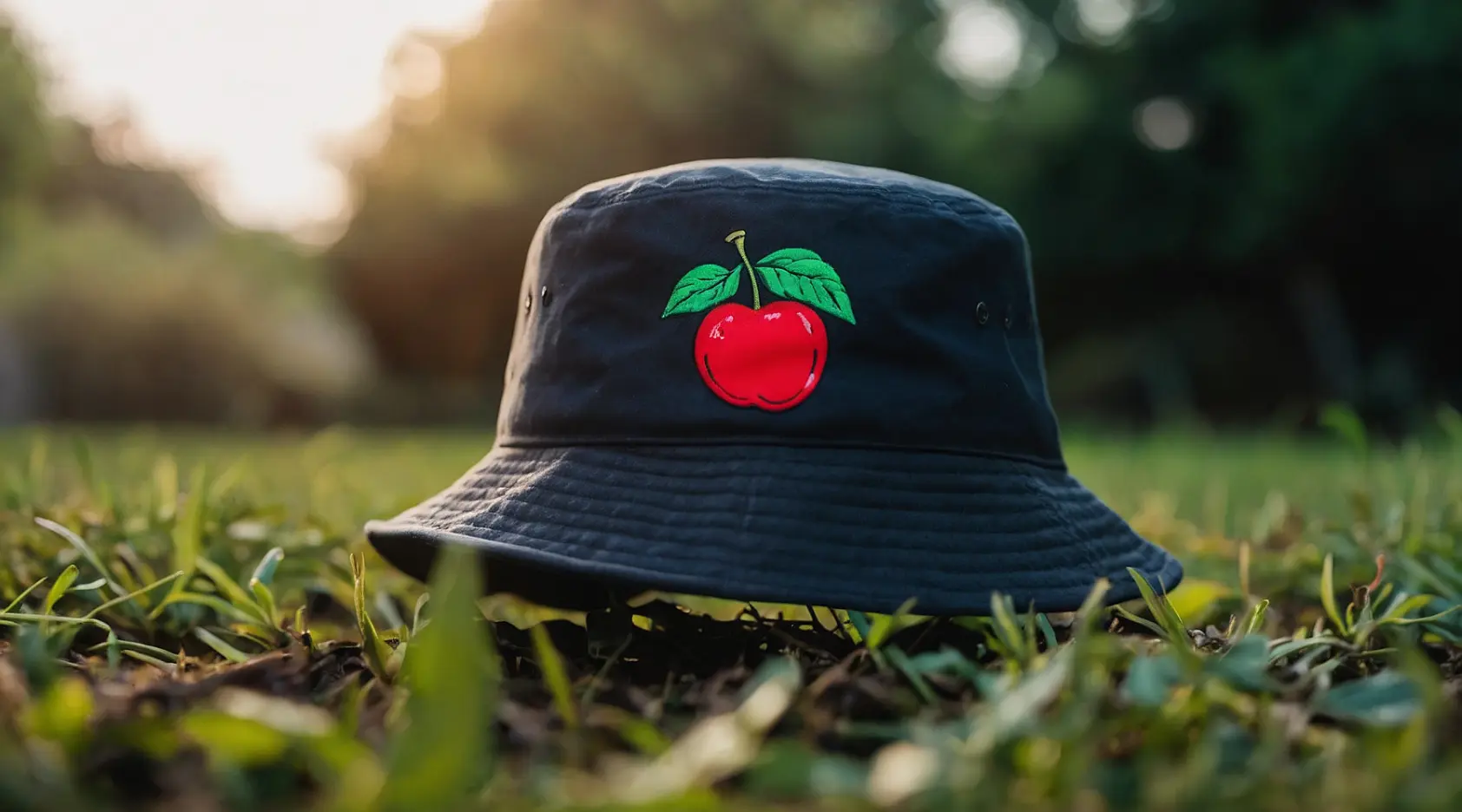 Black hat with cherry print