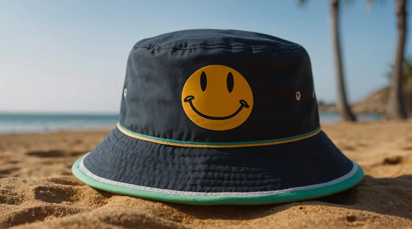 Black hat with smile face print