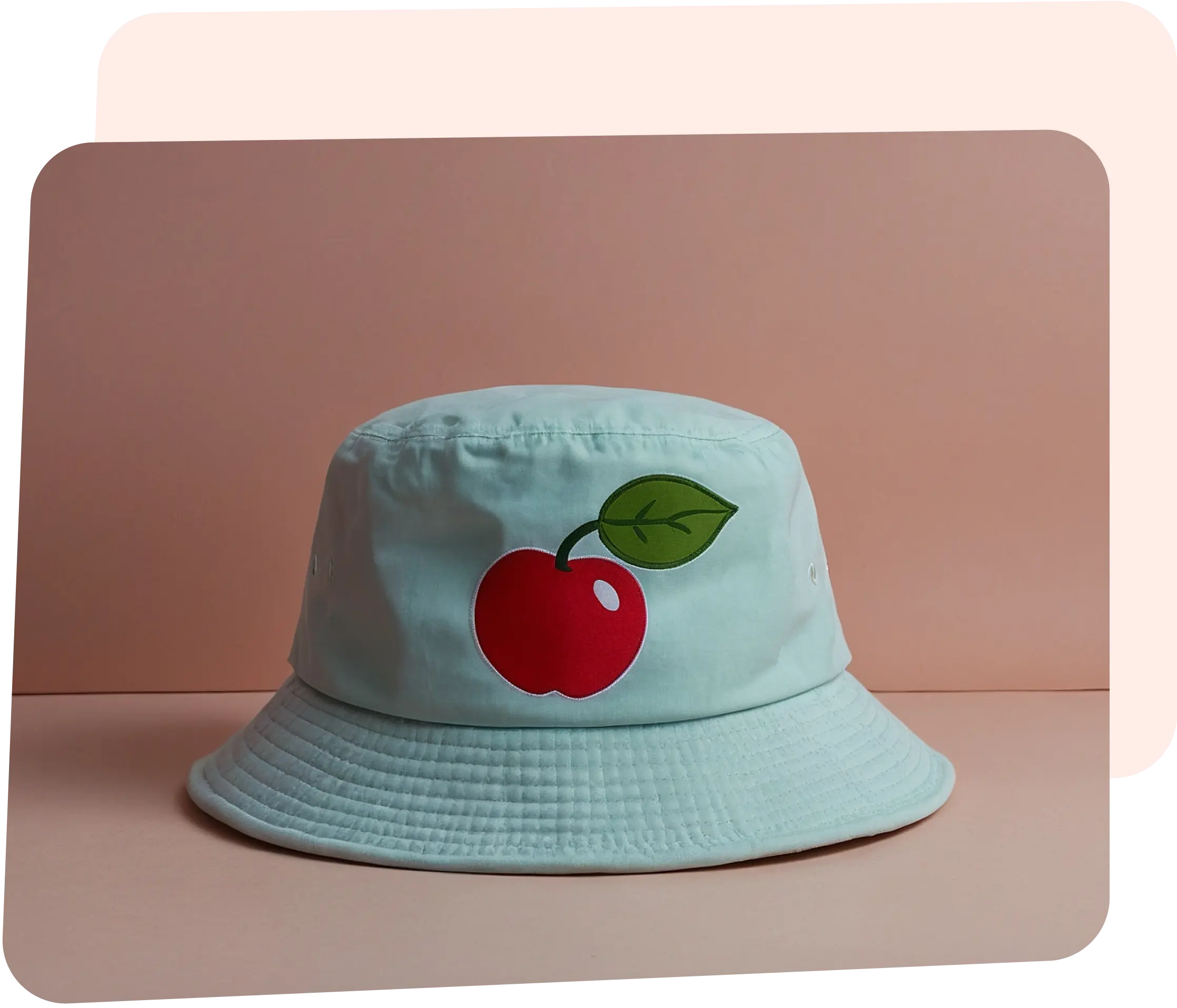 A white hat with cherry print