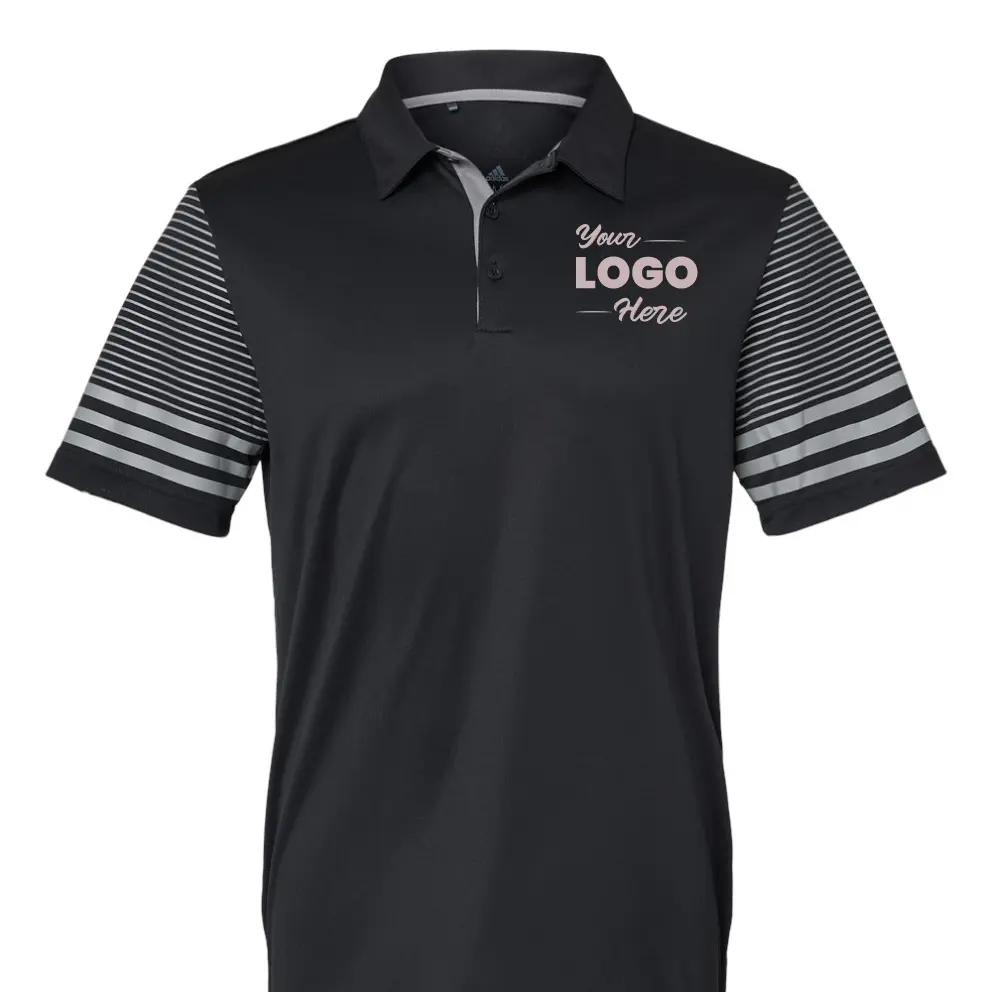 Black polo with striped sleeves