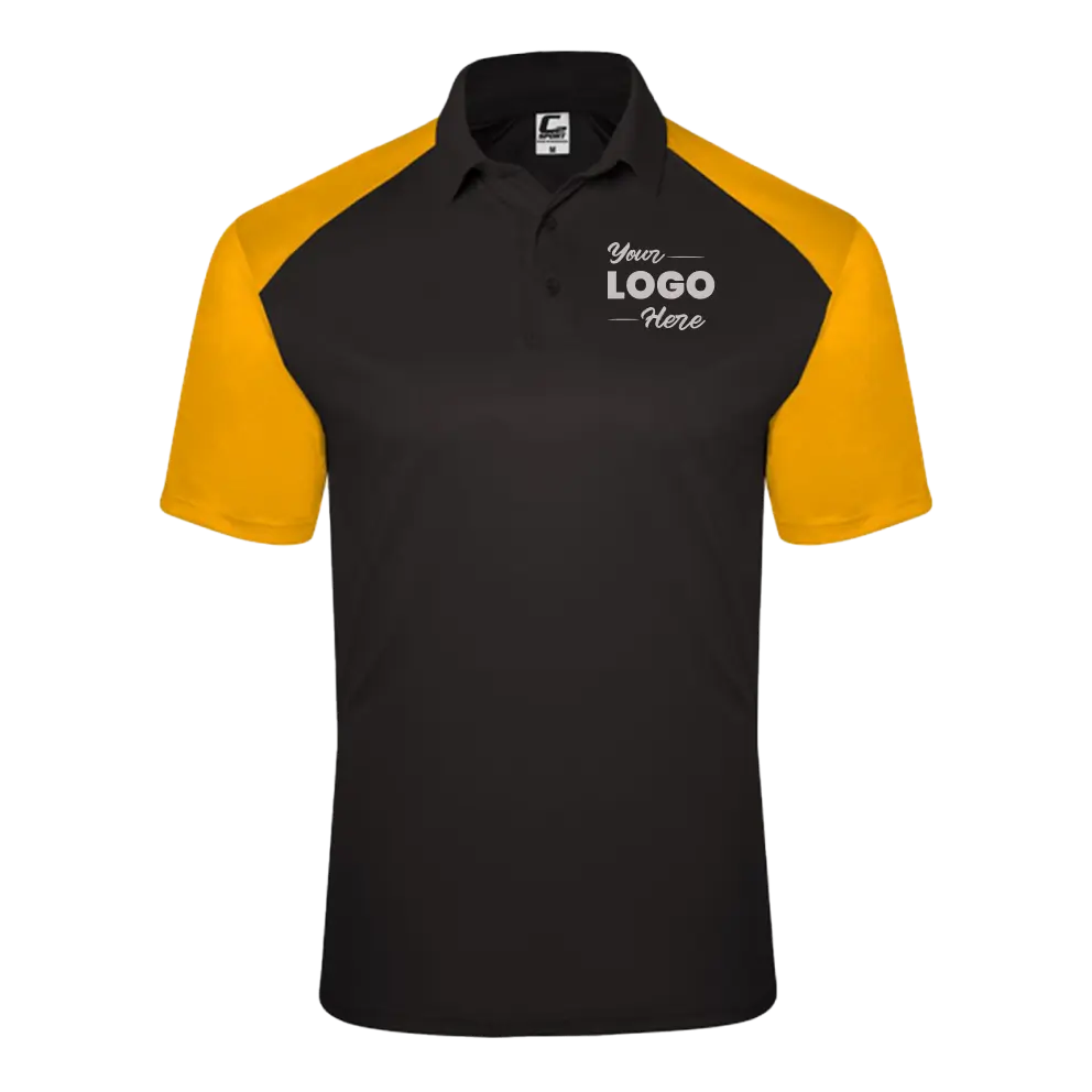 Black polo tshirt with yellow shoulder detail