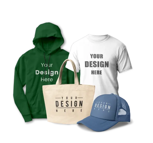 Custom hoodie, t-shirt, tote bag and hat