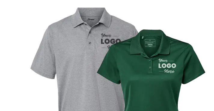 Grey and green polo shirts