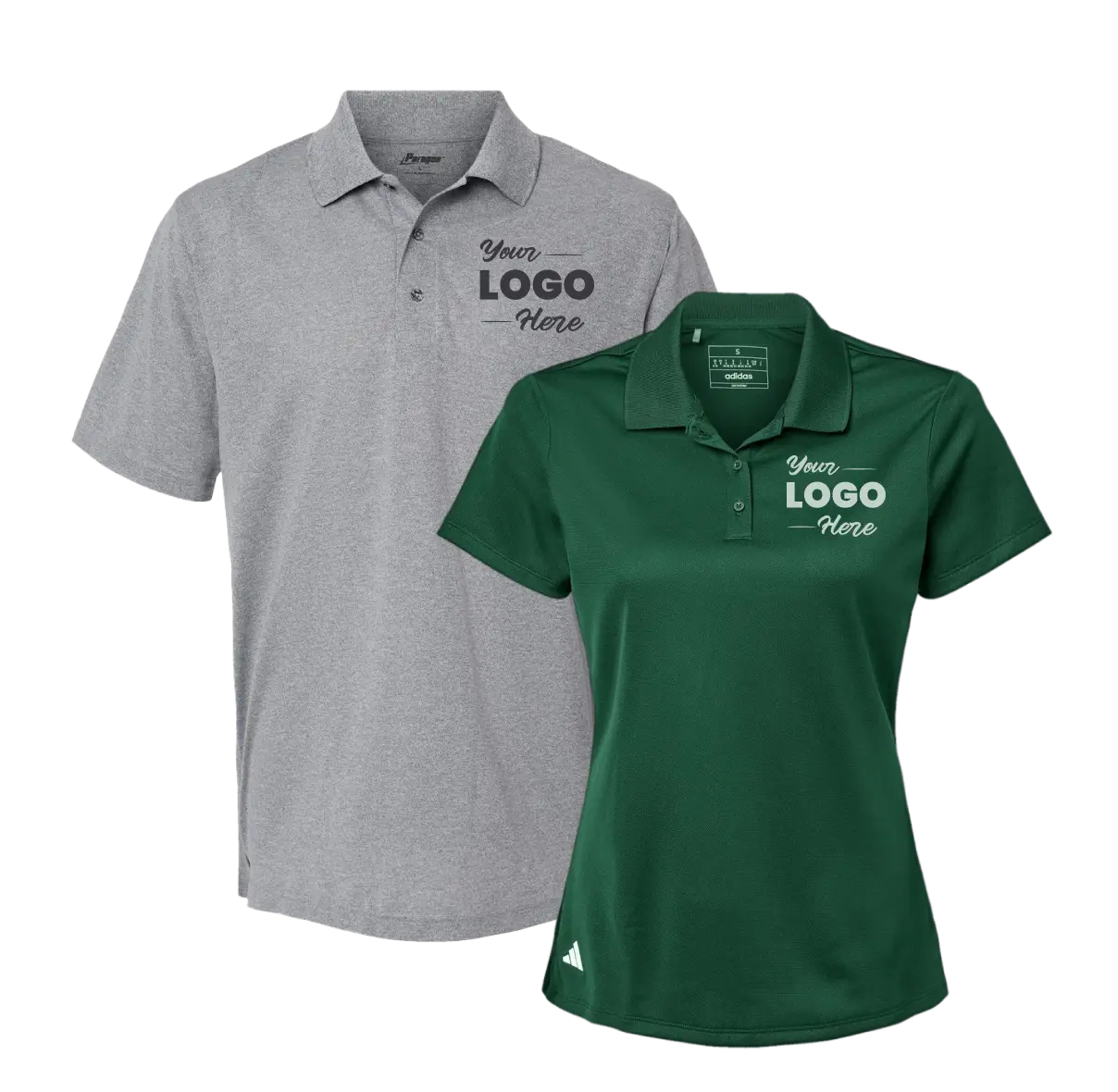 Grey and green polo shirts