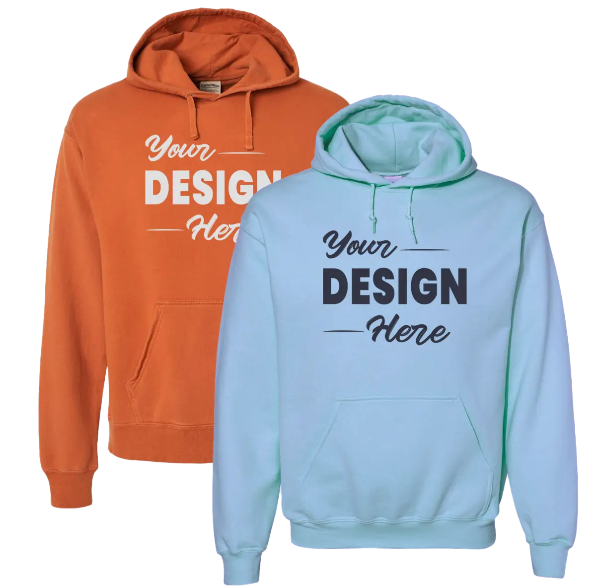 Orange and blue hoodies