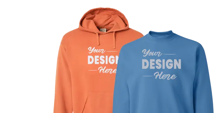 Yellow hoodie and blue sweatshirt