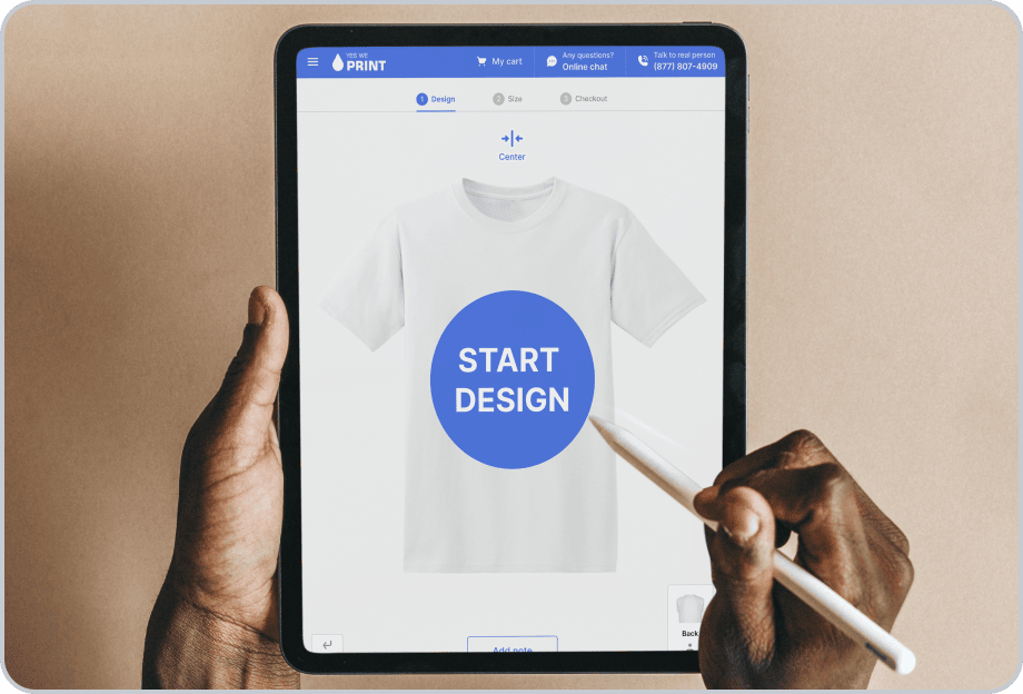 Design studio page displayed on tablet