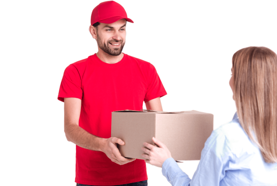 Courier delivering parcel